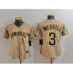 Women San Diego Padres 3 Jackson Merrill Tan Stitched Baseball Jersey 2