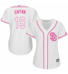 Womens Majestic San Diego Padres 19 Tony Gwynn Replica White Fashion Cool Base MLB Jersey