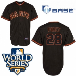 Mens Majestic San Francisco Giants 28 Buster Posey Replica Black Cool Base 2010 World Series Patch MLB Jersey