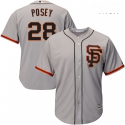 Mens Majestic San Francisco Giants 28 Buster Posey Replica Grey Road 2 Cool Base MLB Jersey