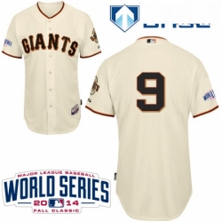 Mens Majestic San Francisco Giants 9 Brandon Belt Replica Cream Home Cool Base w2014 World Series Patch MLB Jersey