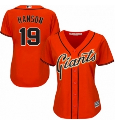 Womens Majestic San Francisco Giants 19 Alen Hanson Authentic Orange Alternate Cool Base MLB Jersey 