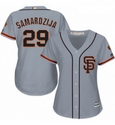 Womens Majestic San Francisco Giants 29 Jeff Samardzija Authentic Grey Road 2 Cool Base MLB Jersey