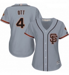 Womens Majestic San Francisco Giants 4 Mel Ott Replica Grey Road 2 Cool Base MLB Jersey