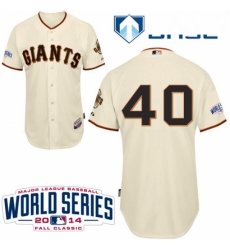 Youth Majestic San Francisco Giants 40 Madison Bumgarner Replica Cream Home Cool Base 2014 World Series Patch MLB Jersey