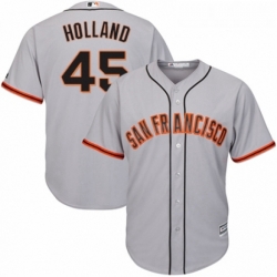 Youth Majestic San Francisco Giants 45 Derek Holland Replica Grey Road Cool Base MLB Jersey 