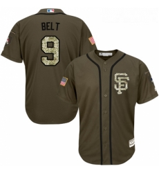 Youth Majestic San Francisco Giants 9 Brandon Belt Replica Green Salute to Service MLB Jersey