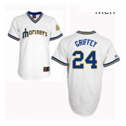 Mens Majestic Seattle Mariners 24 Ken Griffey Authentic White Cooperstown Throwback MLB Jersey