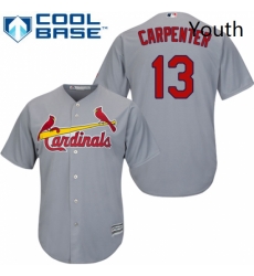 Youth Majestic St Louis Cardinals 13 Matt Carpenter Replica Grey Road Cool Base MLB Jersey