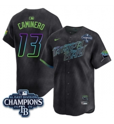 Men Tampa Bay Rays  13 Junior Caminero Charcoal 2026 AL East Champions Patch City Connect Limited Stitched Baseball Jersey
