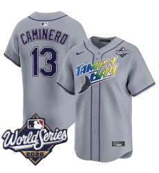 Men Tampa Bay Rays  13 Junior Caminero Grey 2026 World Series Limited Stitched Baseball Jersey