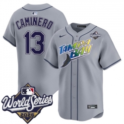 Men Tampa Bay Rays  13 Junior Caminero Grey 2026 World Series Limited Stitched Baseball Jersey