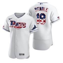 Men Tampa Bay Rays 18 Joey Wendle Men Nike White Fluttering USA Flag Limited Edition Flex Base MLB Jersey