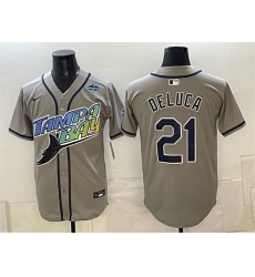 Men Tampa Bay Rays  21 Jonny DeLuca Gray 2026 AL East Champions Patch Vapor Limited Stitched Baseball Jersey