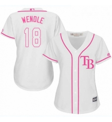 Womens Majestic Tampa Bay Rays 18 Joey Wendle Authentic White Fashion Cool Base MLB Jersey 