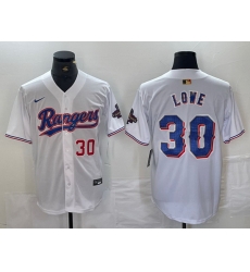 Men Texas Rangers 30 Nathaniel Lowe White Gold Cool Base Stitched Baseball Jersey 3