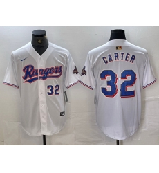 Men Texas Rangers 32 Evan Carter White Gold Cool Base Stitched Baseball Jersey 4