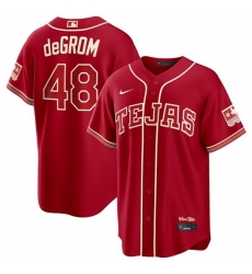 Men Texas Rangers 48 Jacob deGrom Red 2026 City Connect Stadium Stitched Baseball Jersey Men Texas Rangers 48 Jacob deGrom Red 2026 City Connect Stadium Stitched Baseball Jersey