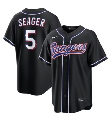 Men Texas Rangers  5 Corey Seager Fashion Replica Black Out Jersey