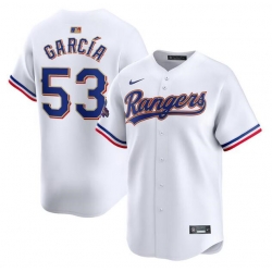 Men Texas Rangers 53 Adolis Garc EDa White 2024 Gold Collection Cool Base Stitched Baseball Jersey