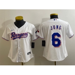 Women Texas Rangers 6 Josh Jung White With Patch Stitched Baseball Jersey 28Run Small 29