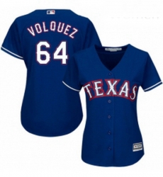 Womens Majestic Texas Rangers 64 Edinson Volquez Authentic Royal Blue Alternate 2 Cool Base MLB Jersey 