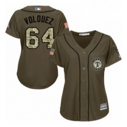 Womens Majestic Texas Rangers 64 Edinson Volquez Replica Green Salute to Service MLB Jersey 