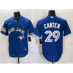 Men Toronto Blue Jays  29 Joe Carter Royal 50 Seasons Patch Stitched Baseball Jersey