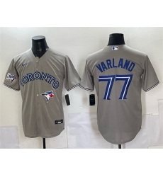 Men Toronto Blue Jays  77 Louis Varland Grey 50 Seasons Patch Stitched Baseball Jersey