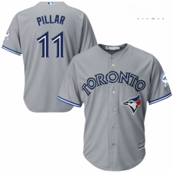 Mens Majestic Toronto Blue Jays 11 Kevin Pillar Replica Grey Road 40th Anniversary Patch MLB Jersey