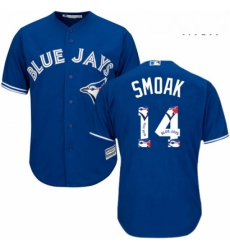 Mens Majestic Toronto Blue Jays 14 Justin Smoak Authentic Blue Team Logo Fashion MLB Jersey