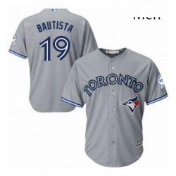 Mens Majestic Toronto Blue Jays 19 Jose Bautista Replica Grey Road 40th Anniversary Patch MLB Jersey