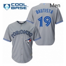 Mens Majestic Toronto Blue Jays 19 Jose Bautista Replica Grey Road MLB Jersey