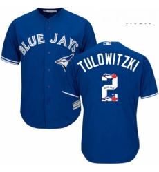 Mens Majestic Toronto Blue Jays 2 Troy Tulowitzki Authentic Blue Team Logo Fashion MLB Jersey