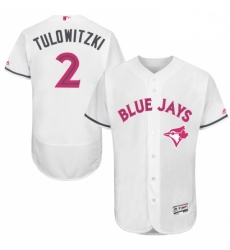 Mens Majestic Toronto Blue Jays 2 Troy Tulowitzki Authentic White 2016 Mothers Day Fashion Flex Base Jersey