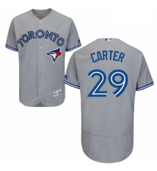 Mens Majestic Toronto Blue Jays 29 Joe Carter Grey Road Flex Base Authentic Collection MLB Jersey