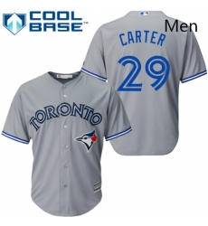 Mens Majestic Toronto Blue Jays 29 Joe Carter Replica Grey Road MLB Jersey