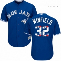 Mens Majestic Toronto Blue Jays 32 Dave Winfield Authentic Blue Team Logo Fashion MLB Jersey 