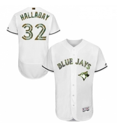 Mens Majestic Toronto Blue Jays 32 Roy Halladay Authentic White 2016 Memorial Day Fashion Flex Base Jersey 