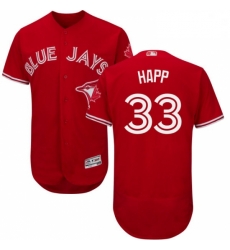 Mens Majestic Toronto Blue Jays 33 JA Happ Scarlet Flexbase Authentic Collection Alternate MLB Jersey