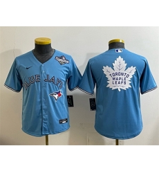 Youth Toronto Blue Jays  26 Leafs Blue 2025 World Series With White Leafs Logo Cool Base Stitched Baseball Jersey