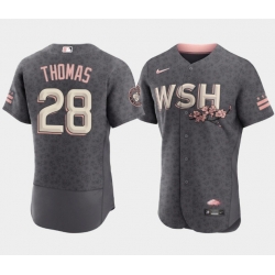 Men Washington Nationals 28 Lane Thomas 2022 Grey City Connect Cherry Blossom Flex Base Stitched MLB jersey