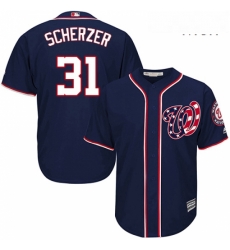 Mens Majestic Washington Nationals 31 Max Scherzer Replica Navy Blue Alternate 2 Cool Base MLB Jersey