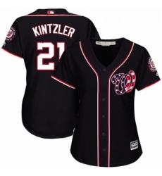 Womens Majestic Washington Nationals 21 Brandon Kintzler Replica Navy Blue Alternate 2 Cool Base MLB Jersey 