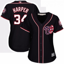 Womens Majestic Washington Nationals 34 Bryce Harper Replica Navy Blue Alternate 2 Cool Base MLB Jersey