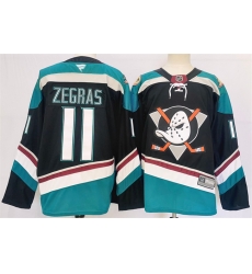 Men Anaheim Ducks 11 Trevor Zegras Black Teal 2024 25 Stitched Jersey