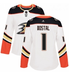 Womens Adidas Anaheim Ducks 1 Lukas Dostal Authentic White Away NHL Jersey 