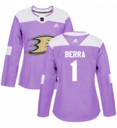 Womens Adidas Anaheim Ducks 1 Reto Berra Authentic Purple Fights Cancer Practice NHL Jersey 