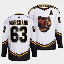 Men Boston Bruins 63 Brad Marchand White 2022 Reverse Retro Stitched Jersey