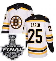 Mens Adidas Boston Bruins 25 Brandon Carlo Authentic White Away NHL Jersey